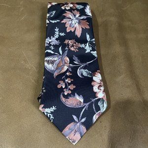 Italianissimo Floral Tie black Pattern Mens Necktie Flowers Leaves Vintage